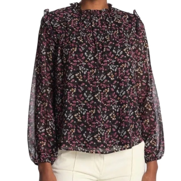 Pleione Ruffle Mock Neck Balloon Sleeve Blouse‎ S - Picture 1 of 9